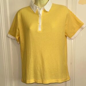 Vtg 70s/80s Country Suburbans Yellow Mesh‎ Short Sleeve Shirt with White Collar